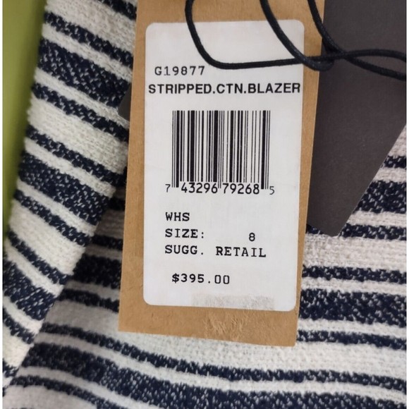 Cole Haan Striped Cotton Blazer Jacket Womens 8 One Button Blue White - Picture 6 of 8